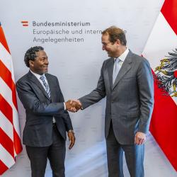 Dr. Ibrahim Nyei, Deputy Minister for International Cooperation and Economic Integration, with Ambassador Nikolaus Marschik, Austria’s Secretary-General for Foreign Affairs. 