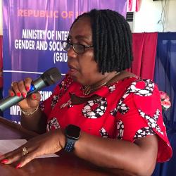 Photo Credit: Madam J. Cecelia Gould, Director GSIU speaks at the MIA/GSIU Awareness Workshop