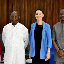 Hon. Reginald B. Goodridge, Director General, Foreign Service Institute (FSI)along with Mme. Joanna Mark Reiter, Deputy Chief of Mission at the British Embassy and Assistant Minister for European Affairs, Hon. Leon M. Talery  