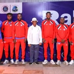 President Boakai in a photoshoot with national team players