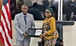 The Minister of Foreign Affairs, Her Excellency Mme. Sara Beysolow Nyanti along with the President of the ECOWAS Court of Justice, Hon. Ricardo Cláudio Monteiro Gonçalves 