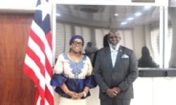 Minister of Foreign Affairs, H.E. Mme. Sara Beysolow Nyanti along with the new World Health Organization (WHO) Country Representative to Liberia, Dr. Olushayo Olu. 