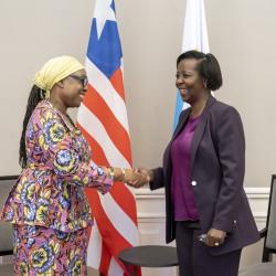 H.E Mme. Sara Beysolow Nyanti with H.E. Louise Mushikiwabo, Secretary-General of the OIF