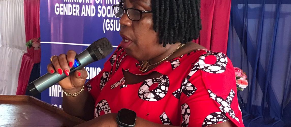 Photo Credit: Madam J. Cecelia Gould, Director GSIU speaks at the MIA/GSIU Awareness Workshop