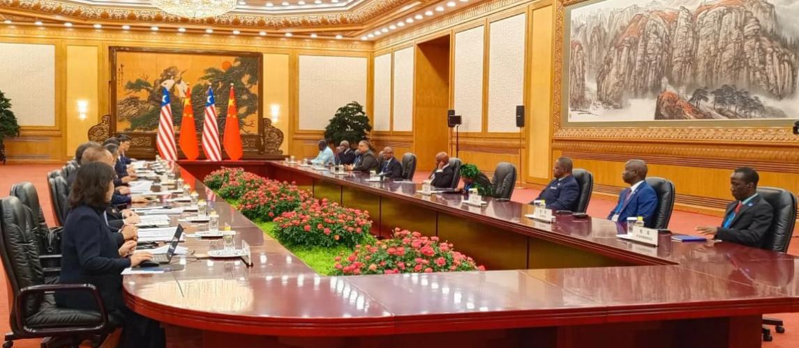 Chinese and Liberian Government officials at the bilateral meeting between President Xi Jinping of China and President Joseph Nyuma Boakai