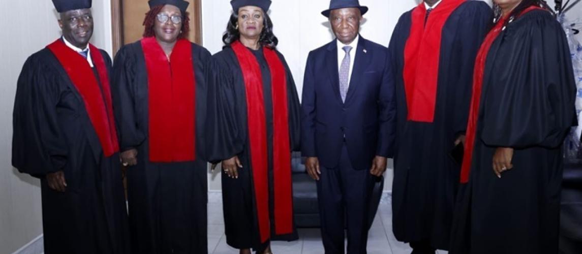 President Boakai posed in a photograph with members of the Supreme Court Bench President Boakai posed in a photograph with members of the Supreme Court Bench
