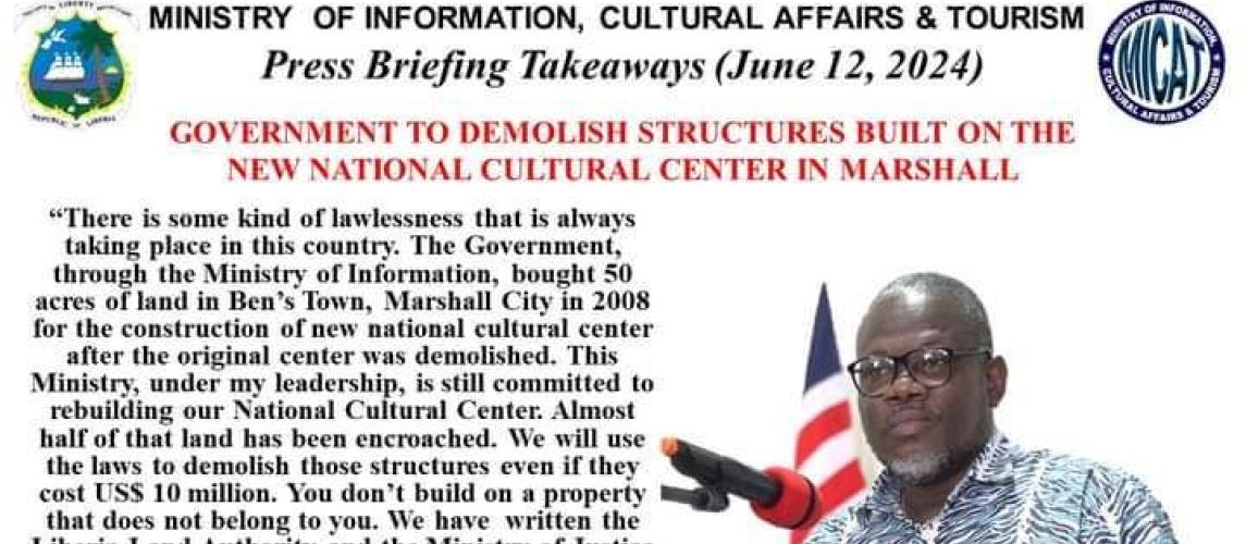 Government To Demolish Structures Built On The New National Cultural Center In Marshall.