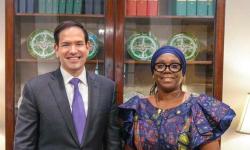  Minister of Foreign Affairs H.E Sara Beysolow Nyanti With U.S  Secretary of States and Acting National Security Advisor Mr. Marco Rubio,
